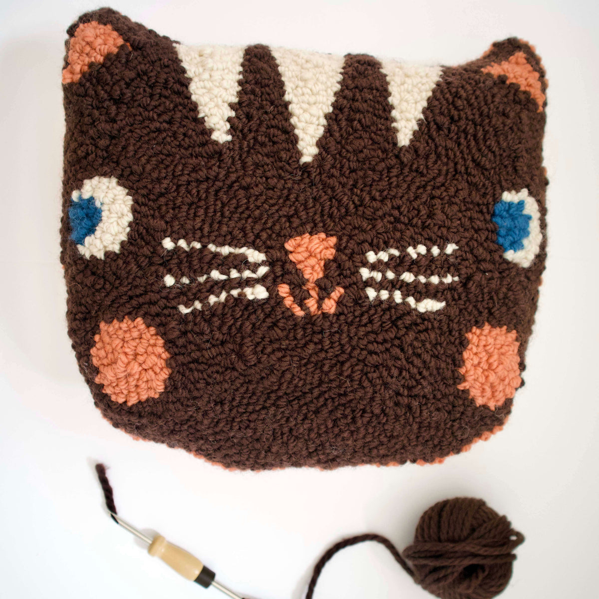 British Wool Kitty Cat Punch Needle Cushion | The Modern Crafter