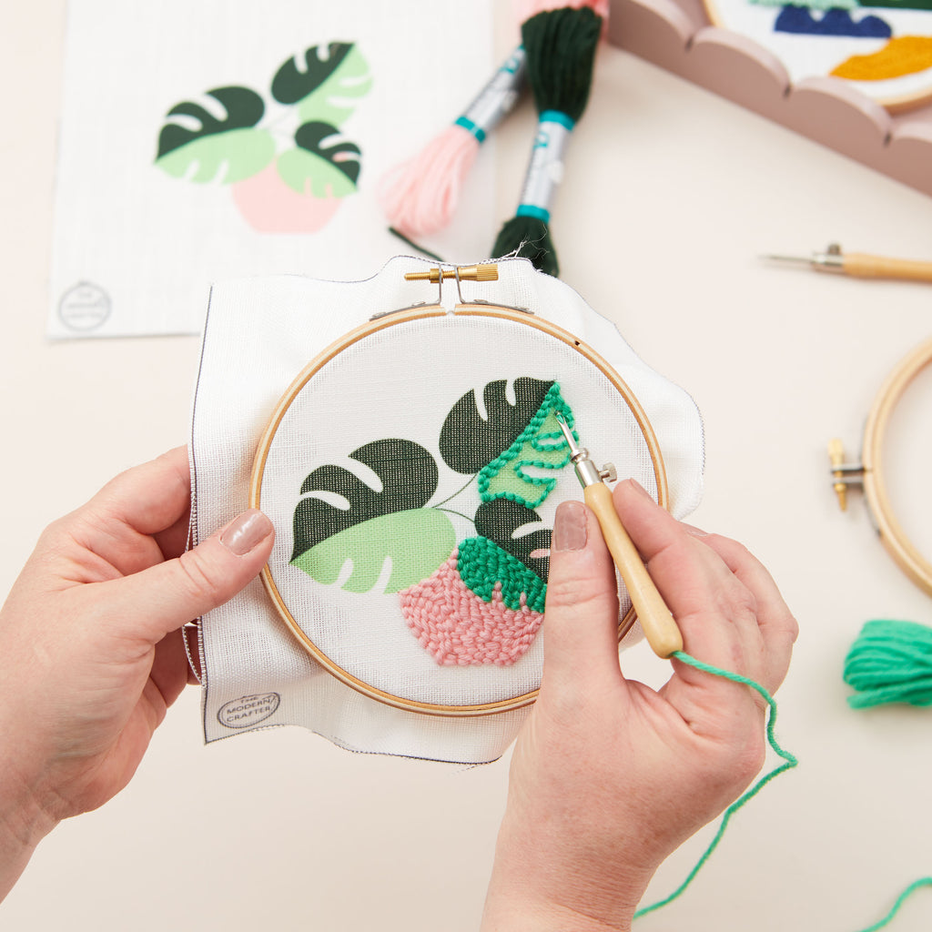 beginner embroidery kit, embroidery plant pot, embroidery monstera, embroidery kit, embroidery uk, embroidery kit uk, embroidery tool