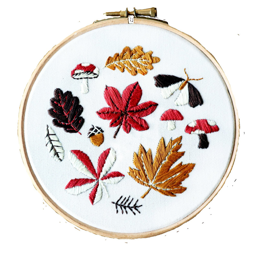 Autumn embroidery, Autumn Leaves, Organic Cotton, Embroidery Kit, Beginner Embroidery