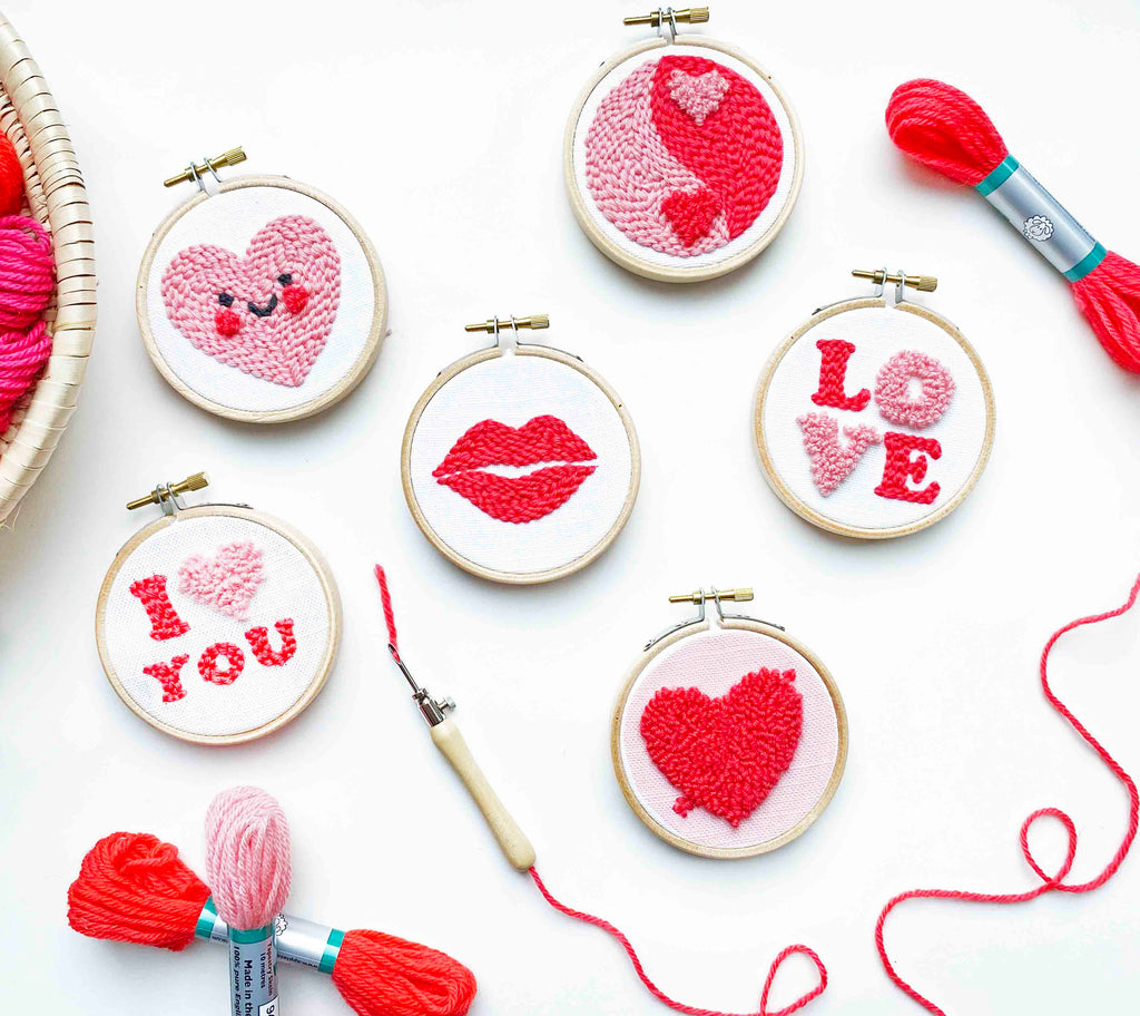 Valentines Punch Needle Embroidery Baubles