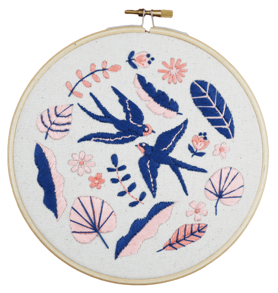 Beginner Embroidery Kit Swallows, embroidery kit, embroidery uk, embroidery kit uk, embroidery tool, embroidery hoops