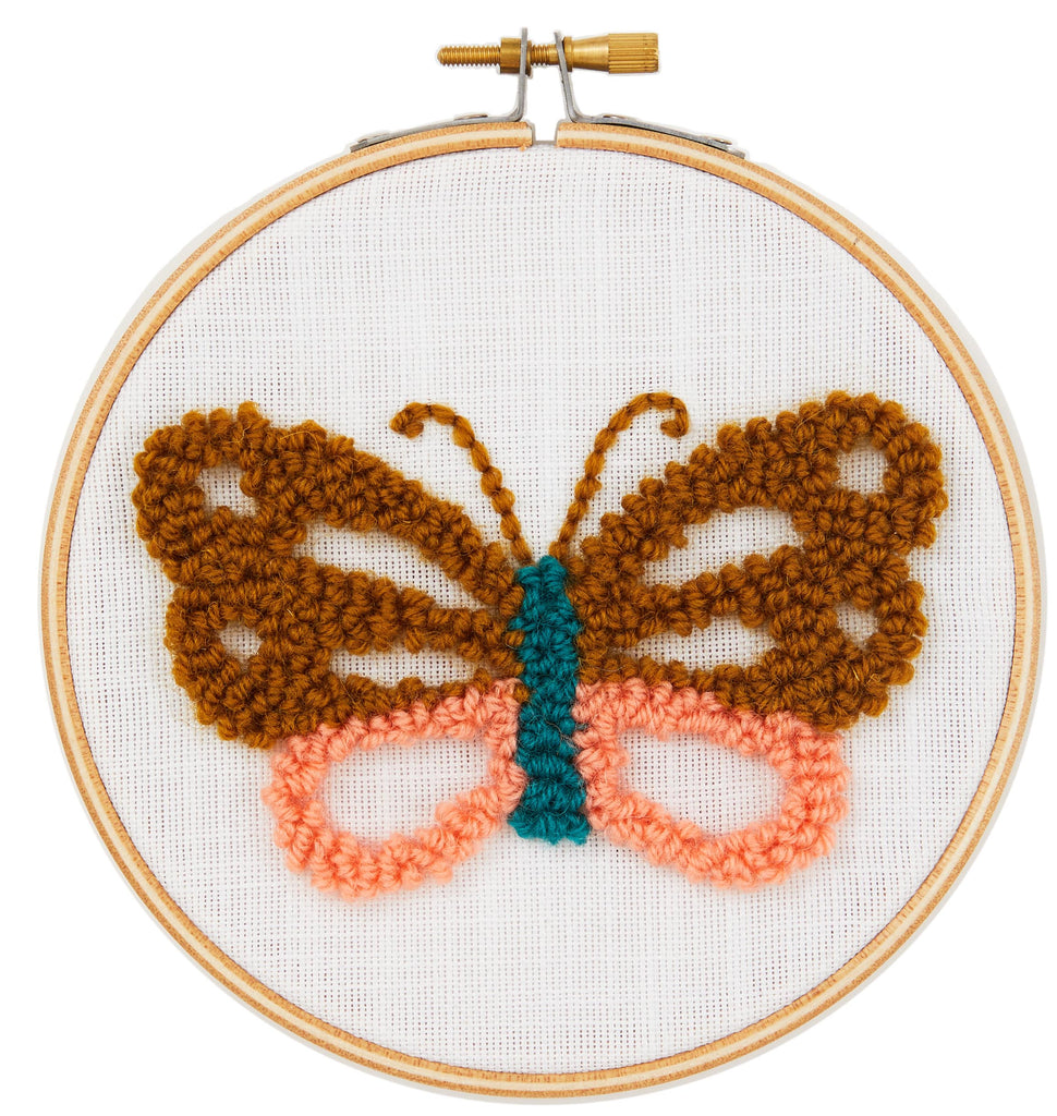 Butterfly pattern ,punch needle embroidery kit, embroidery hoops, british wool, Lavor Punch Needle Embroidery Tool, punch needle bauble kit, punch needle, lavor punch needle tool, punch needle tool, punch needle kit uk